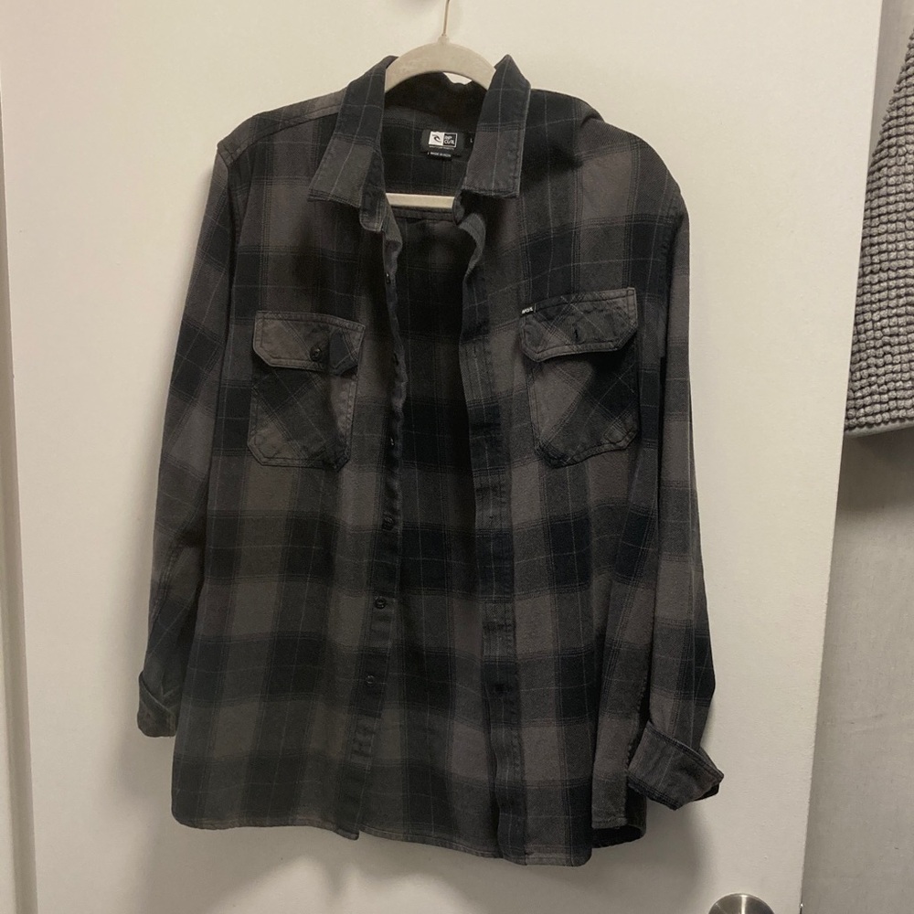 Men's RipCurl Black Plaid Flannel thick size large
